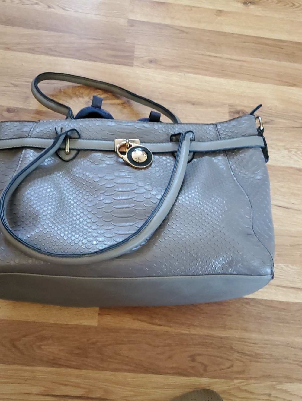 Structured Taupe Tote Handbag with Gold Accent